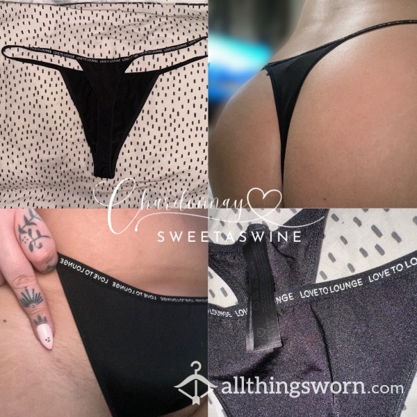 🍷UK 14|🍑Worn Black Love To Lounge Shiny G-String🖤