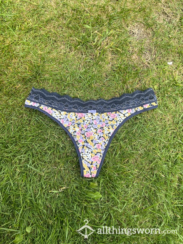 Used Flor*l Cotton Thong