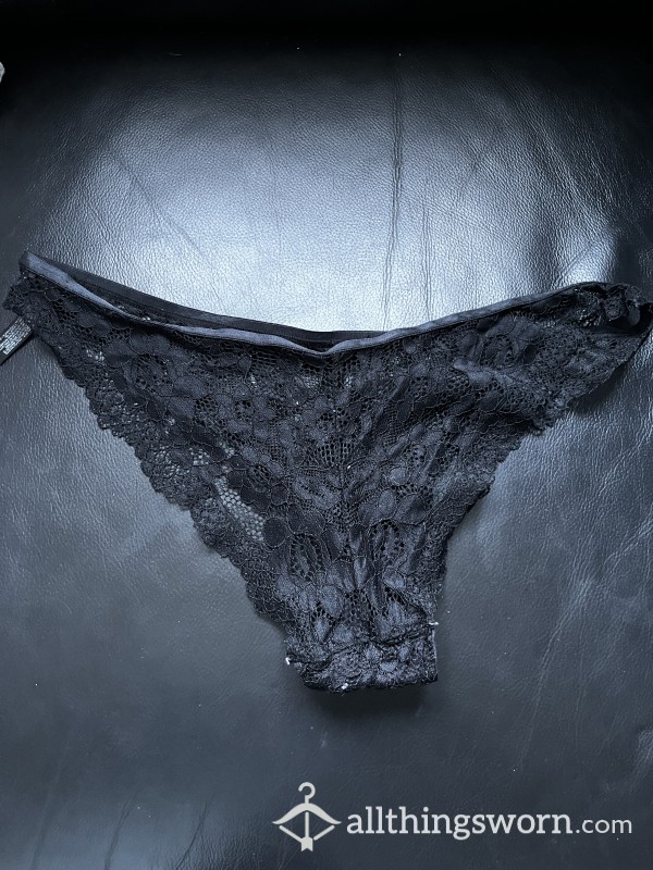 MILF | Goddess | Worn Black Flor*l Detail Lace Thong | 24 Hours | Size M