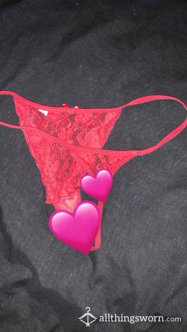 Pet*te Pu**y Stained Red Lace Thong🤤