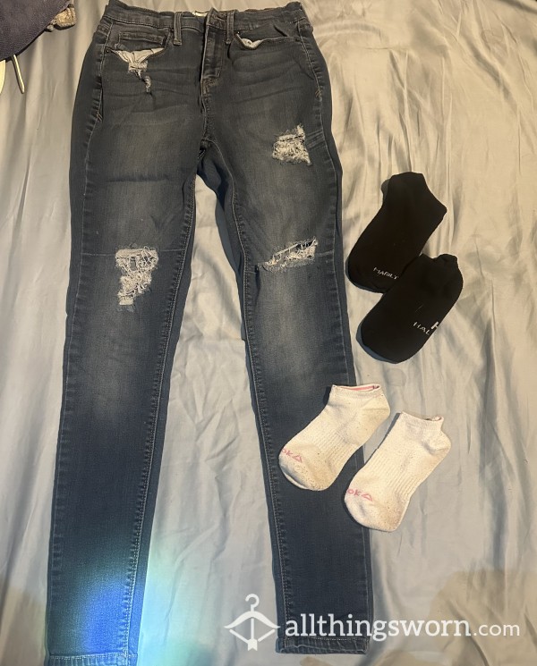 Used S**y Skinny Jeans And 2 Pair Of Ankle Socks