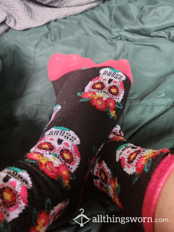 Used Sugar Skull Socks-48 Hrs Worn