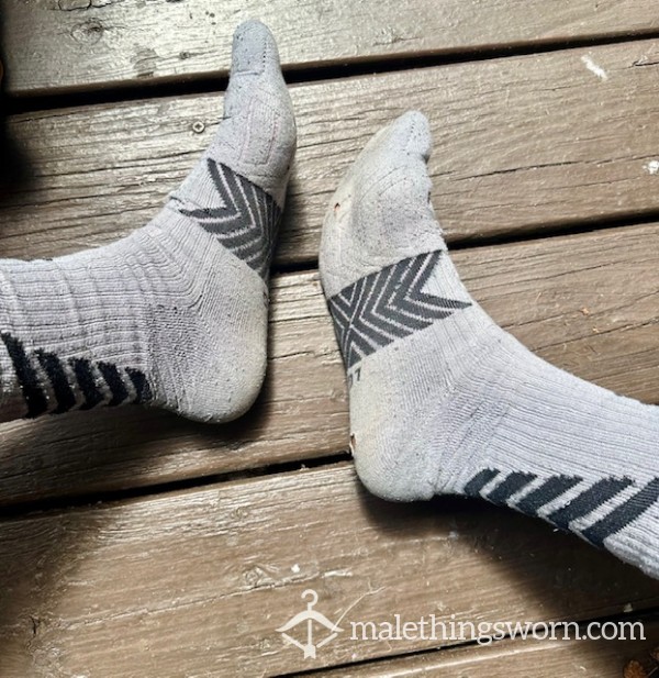 Used Sweaty Smelly Ergonomic Under Armor Athletic Socks - Trashed W/2 Small Holes