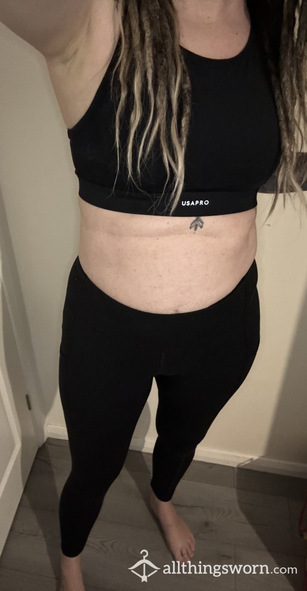 Used, Sweaty, Tight Gym Leggings And Bra