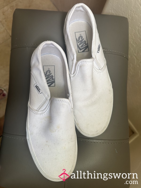 "Used White Vans Slip-On Sneakers - Size 9"