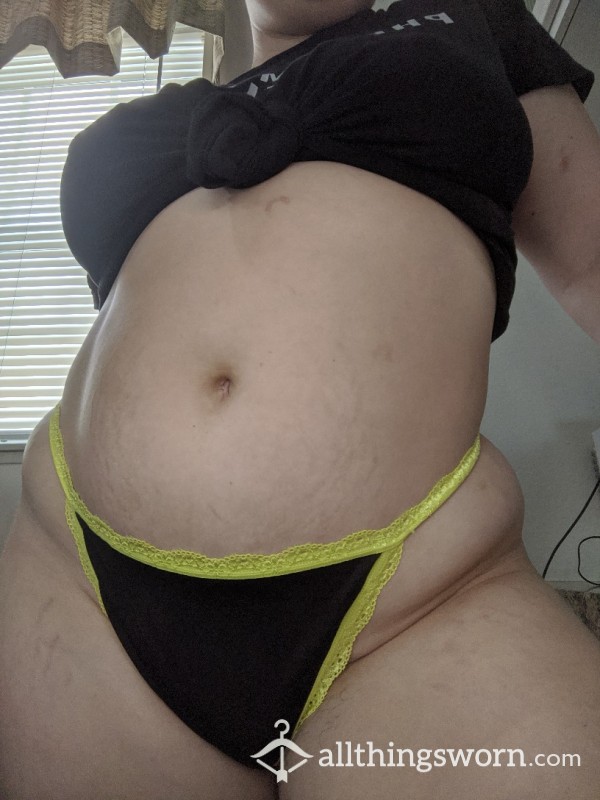 V Back Black And Yellow Thong