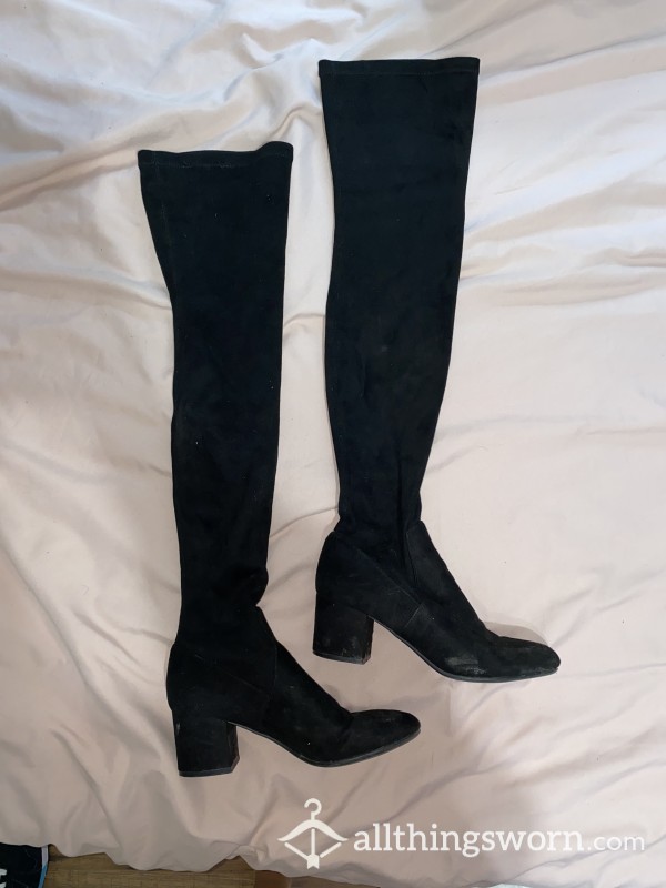 Velvet Over The Knee Black Boots