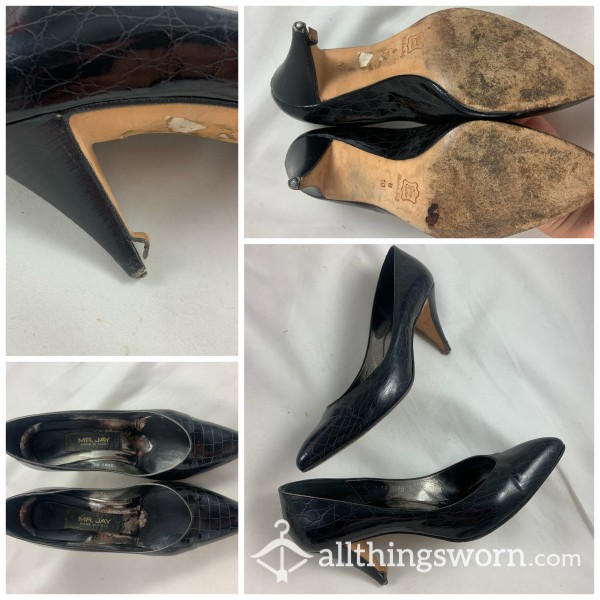 Vero Cuoio Vintage 10B Worn Out Black Secretary Kitten Heels