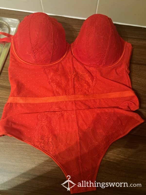 Very Well Used Red S**y Lace Bodysuit.