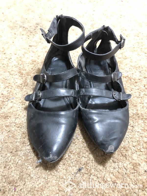 VERY Well Worn Black Flats