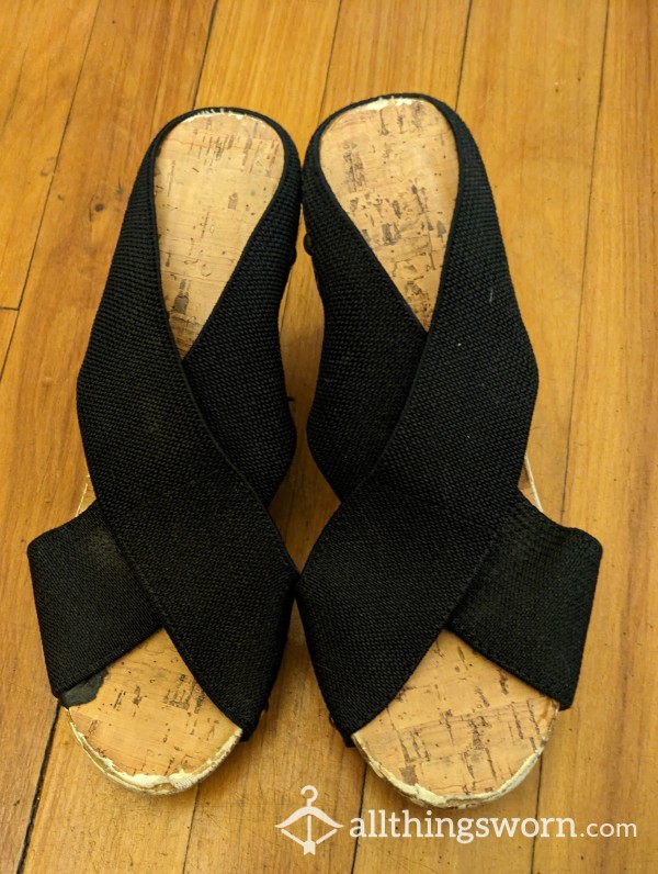 Very Worn Black Wedge Shoes