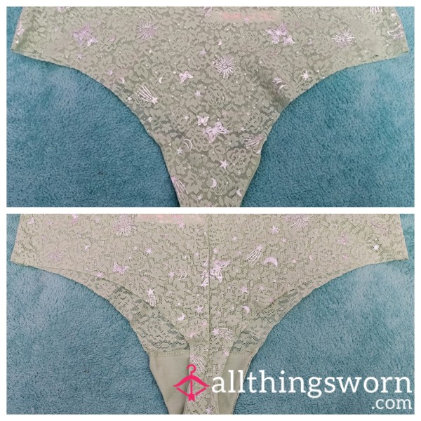 Victoria's Secret Green Thong W/bu*terflies, Moons And Stars