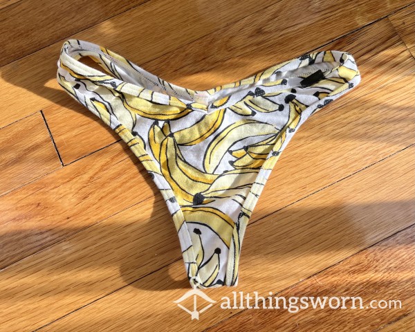 VS Thong Size Small White Cotton W/ Cute Banana Print