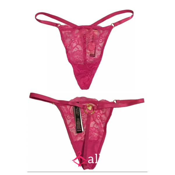 VS Pink Lace G-string + Gold Rhinestone Charm