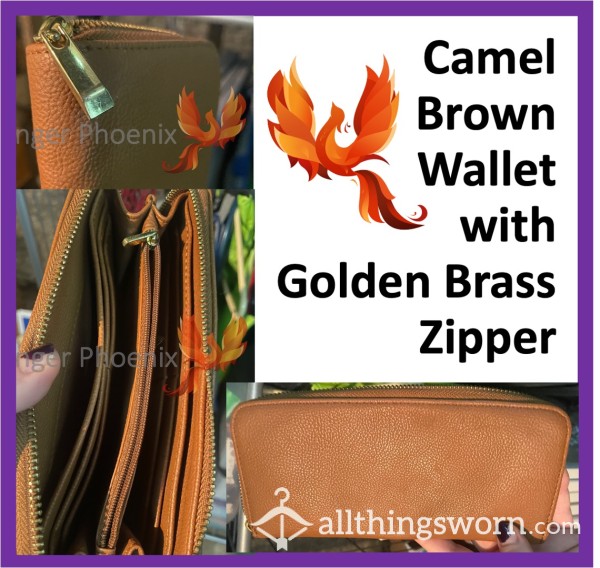 Wallet - Camel Brown With Golden Bra** Zipper  Xx  Used 9 Years!  Zip Closure With Zippered Internal Pouch And Many Pockets!  Xx  ;)  Shop Like Goddess Ginger Phoenix!  Xx