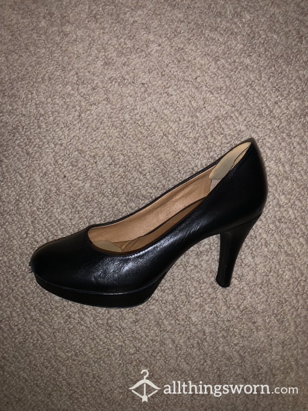 Well Worn Black Leather Teaching Heels