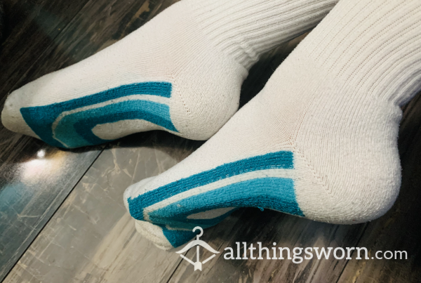 Well-Worn Blue And White Crew Socks