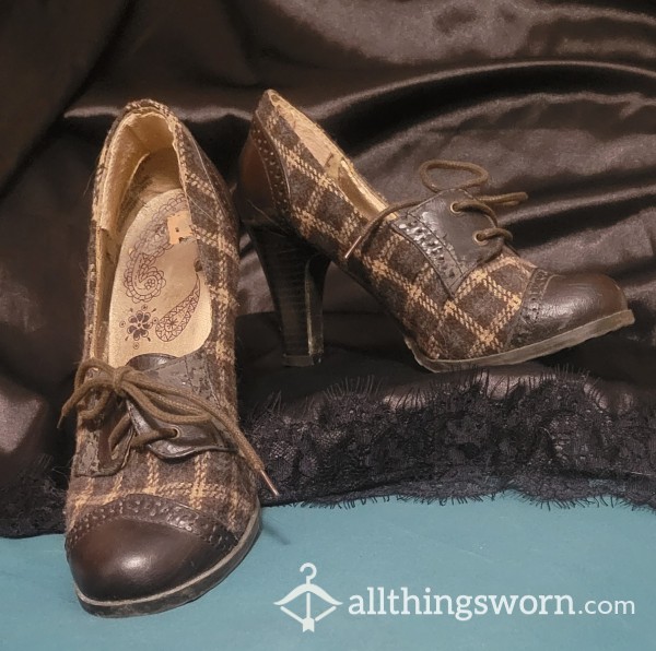 Well Worn Brown Plaid Pumps