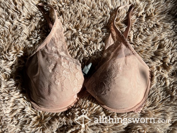 Well-worn Dusty-pink Lace Bra - 32DDD/32F