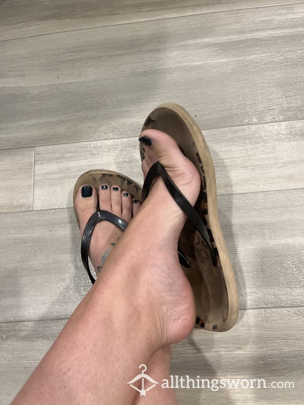 Well Worn Flat Sandals With Dirty Feet Indents From A S**y Milf