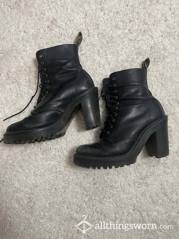 Well Worn High Heel Doc Marten Combat Boots