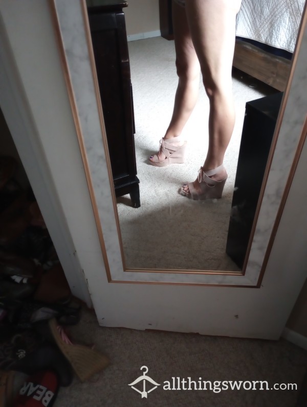 Well Worn Pink Suede High Wedge Heels