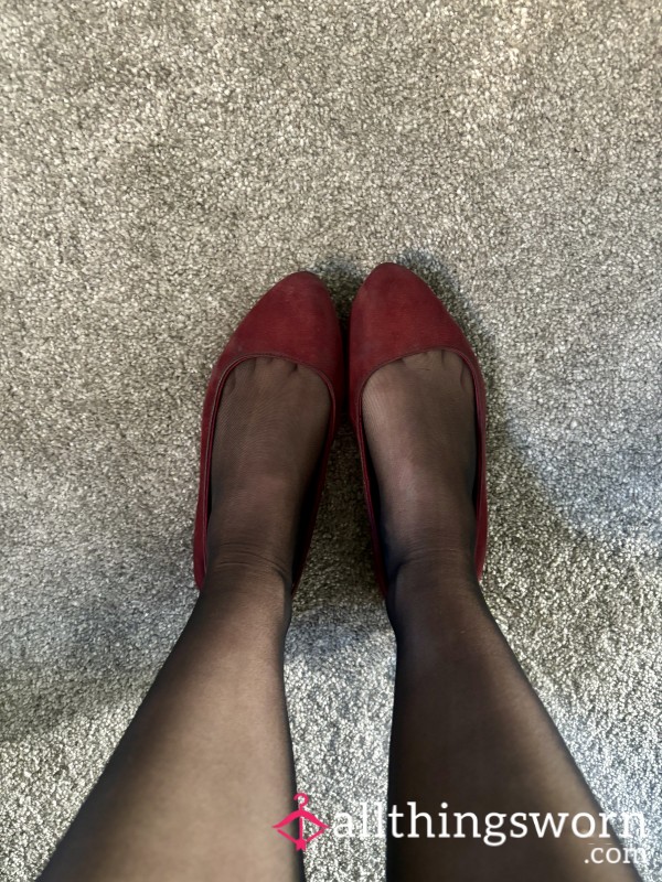 Well Worn Red Suede Flat Ballet Shoes ❤️