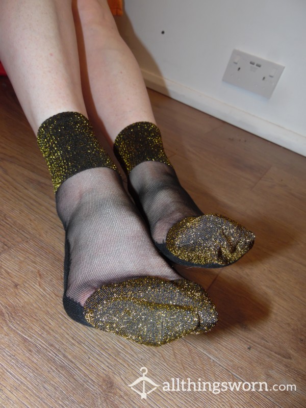 Well Worn Sheer Nylon With Gold Glitter Socks