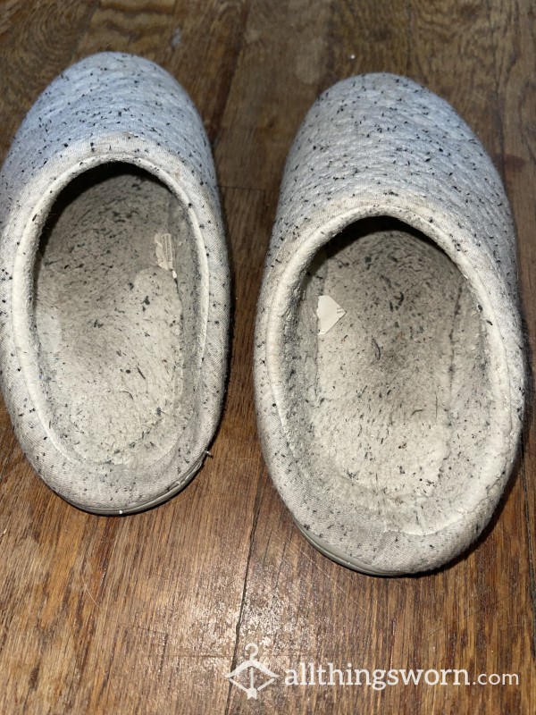 Well Worn White Fluffy Slippers