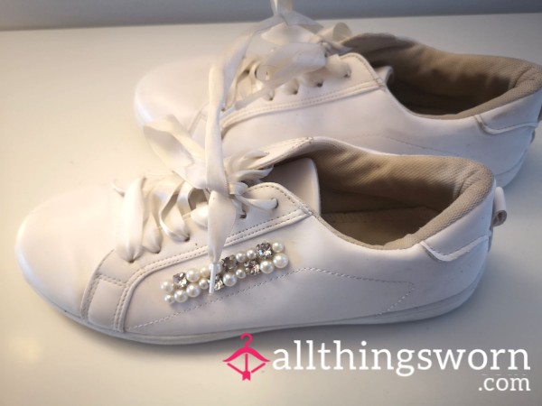 Well Worn White Rhinestone Trim Sneakers