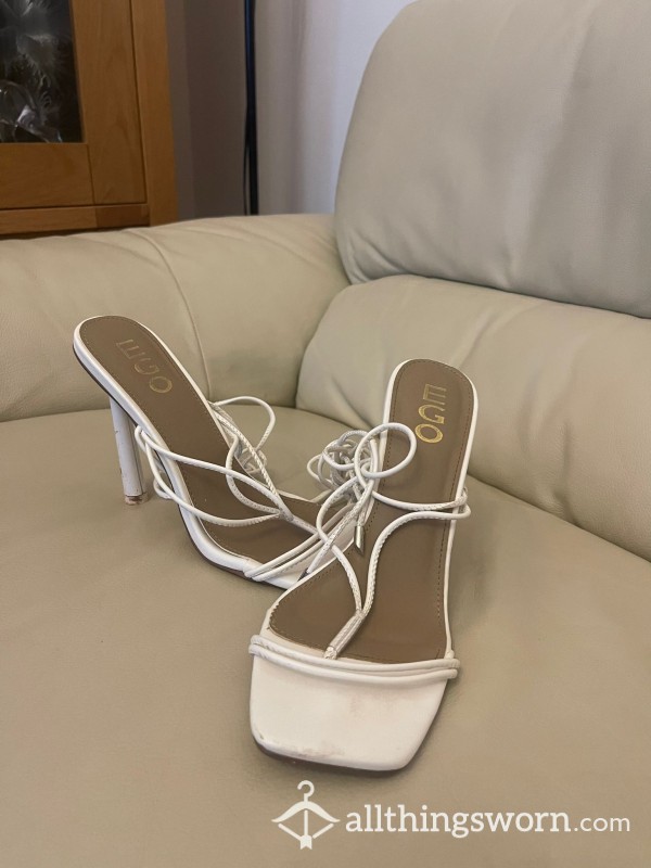 Well Worn White Strappy High Heels