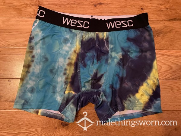 WESC Sk*ter Silky Polyester Microfibre Blue Tie-dye Funky Boxer Shorts (S)