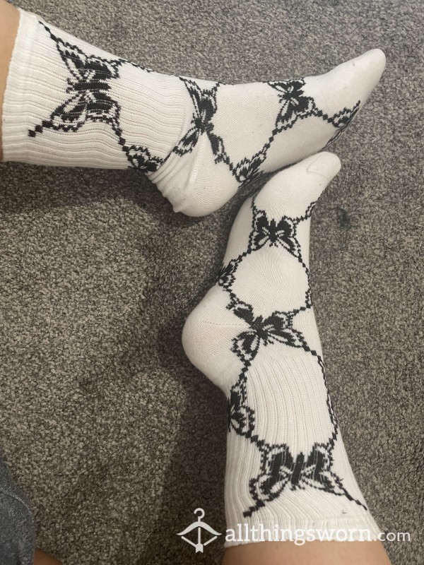 White Bu*terfly Crew Socks