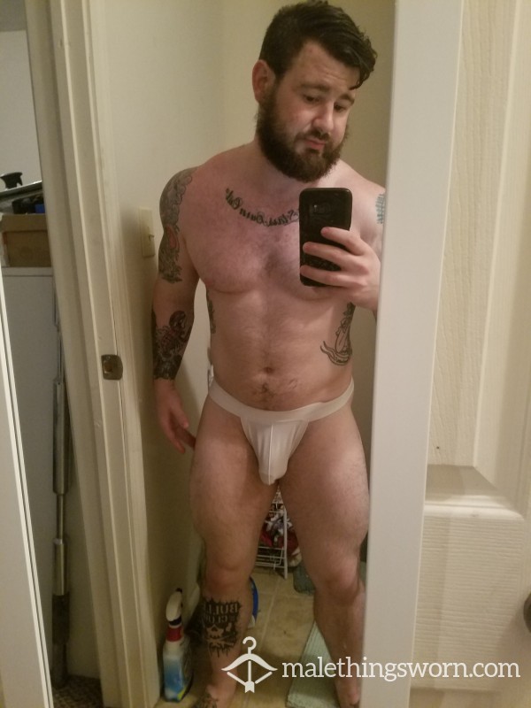 White Jock Worn By Sweaty Powerlifter