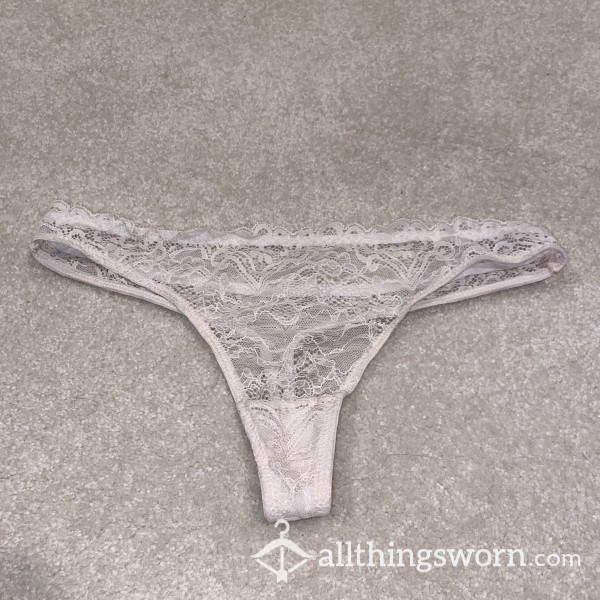 White/light Pink Lace Thong