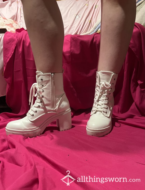 White Lace Up Boots