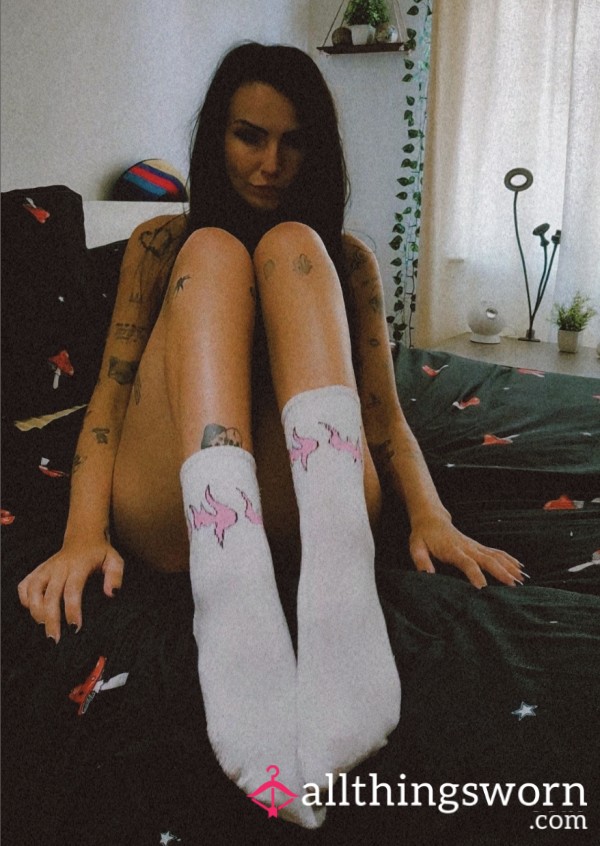 White & Pink Flame Crew Socks