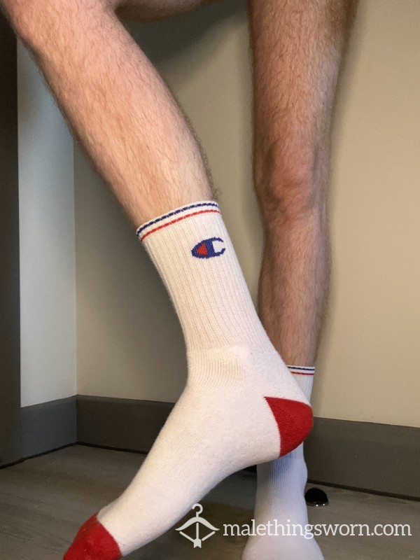 White & Red Champion Socks