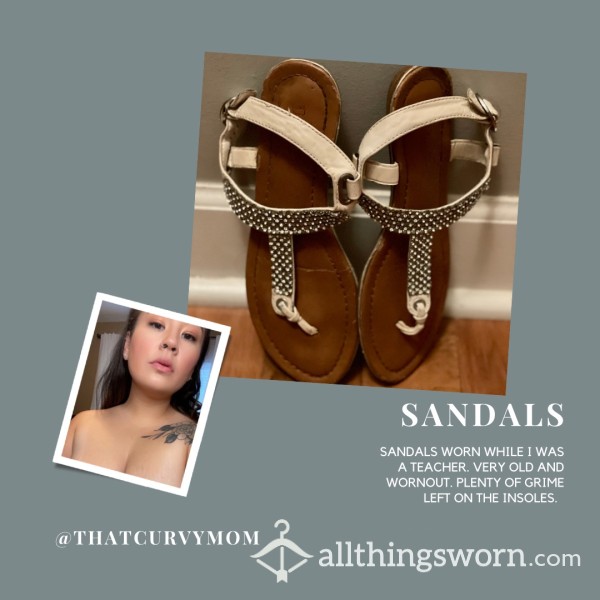 White Rhinestone Sandals Size 7