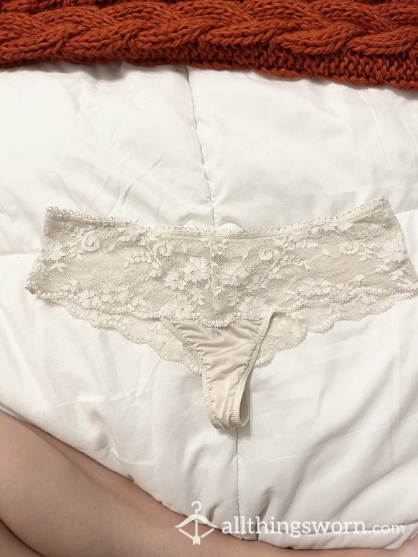 Thong: White Thick Lace Band - XS