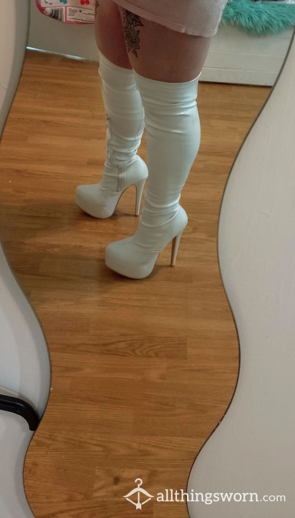 White Thigh High Sl*t Boots 😜💦🥵