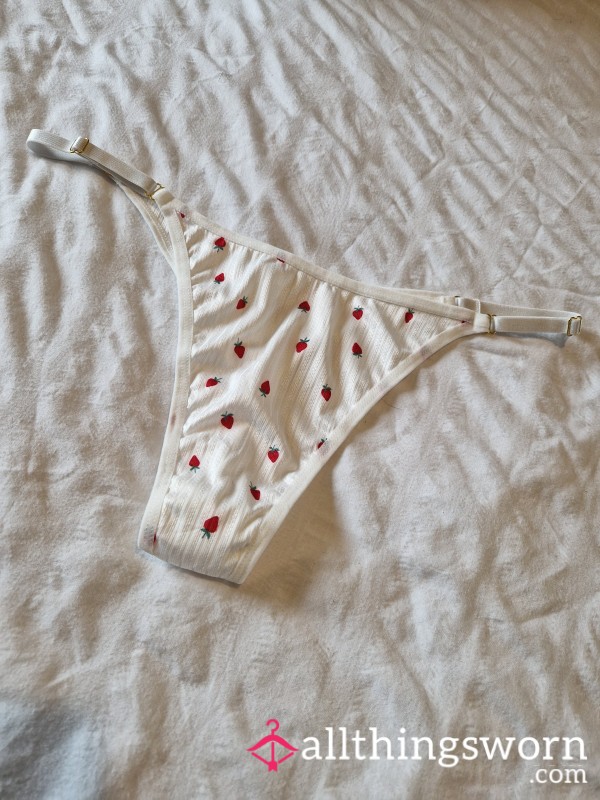 White Thong With Little Strawberries