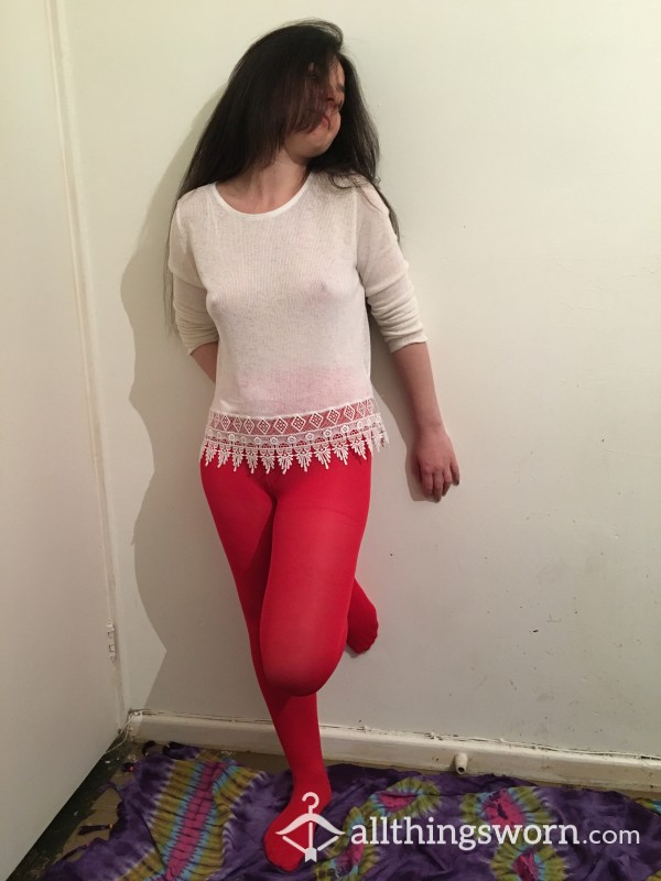 Worn 40 Denier Red Tights