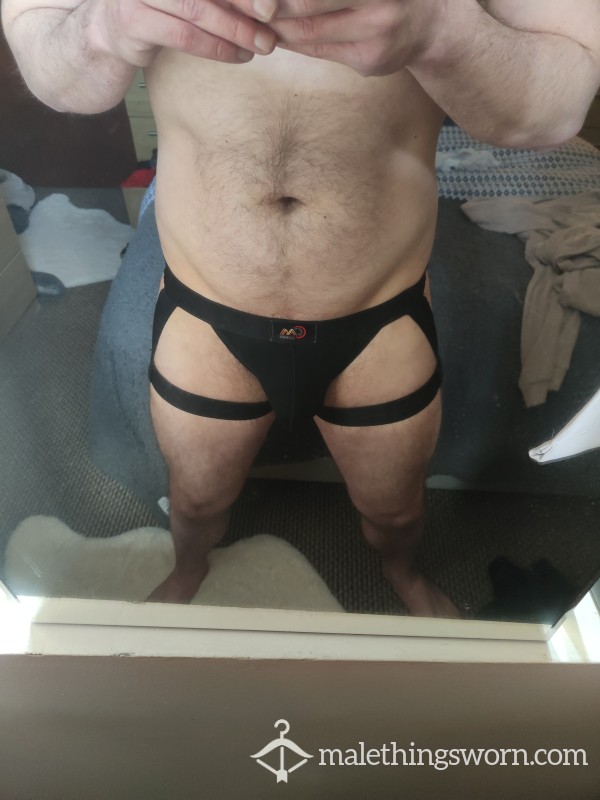 **reduced** Worn Black Jock With Leg Suspenders😈🔥🍆🩲💦