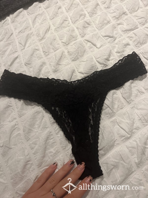 Worn Black Lace Thong