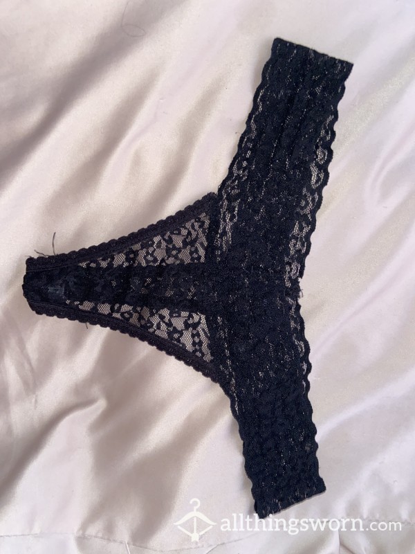 Worn Black Lace Thong