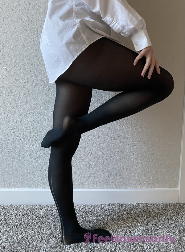 Worn Black Tights With Run On Left Leg