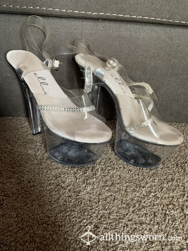 Worn Clear Stripper Heels