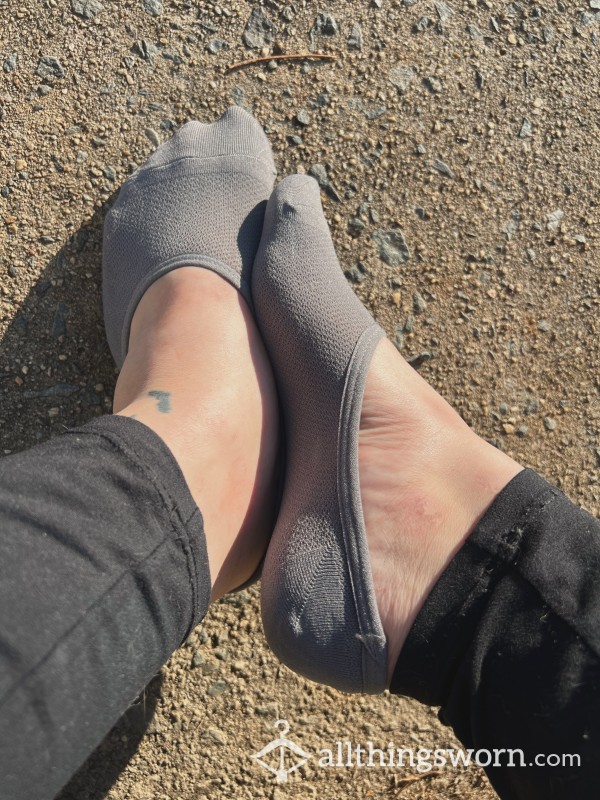 Worn Gray No Show Socks