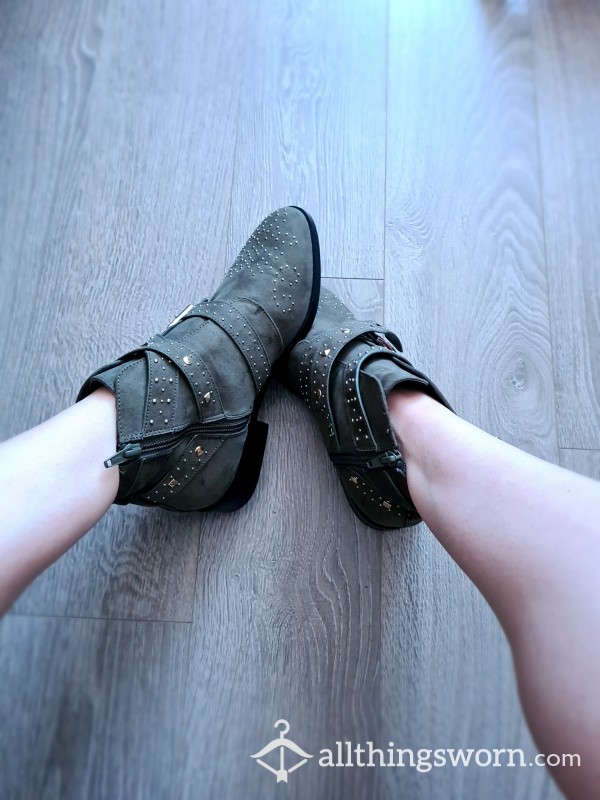 Worn Kaki Studded Boots